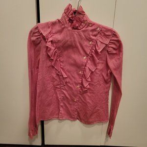 Vintage Cottagecore Ruffle Red Plaid Shirt Small